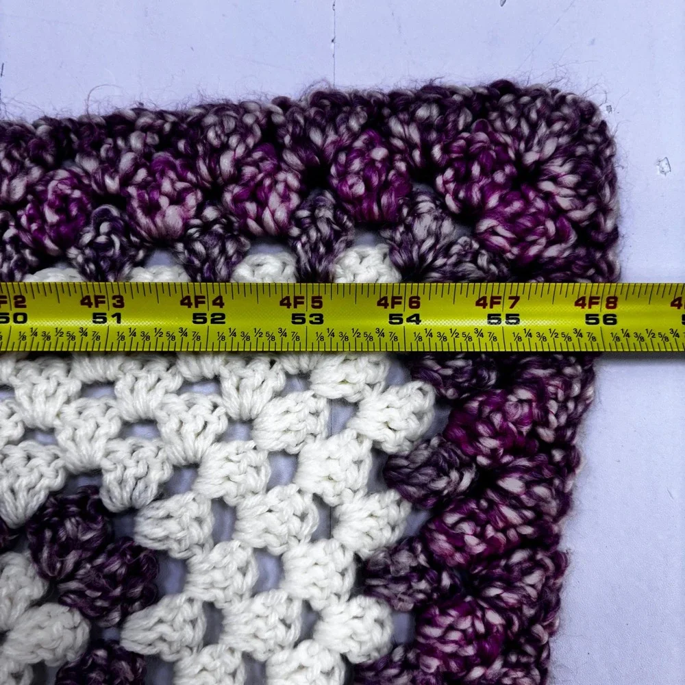 Handmade Crochet Granny Square‎ Blanket White Purple Variegated Afghan 58x54